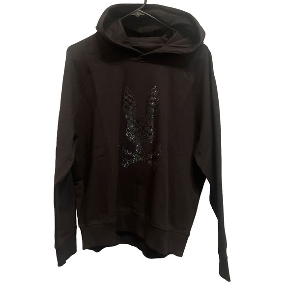 Psycho Bunny Tops - PSYCHO BUNNY Women's Hoodie Sweatshirt NWT Medium Black Sequin Embroidered Patch